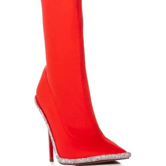 AZALEA WANG "" A THIN LINE " RED  RHINESTONE TRIM BOOTIE ( BRAND NEW !!!!!!!! - Picture 4 of 7